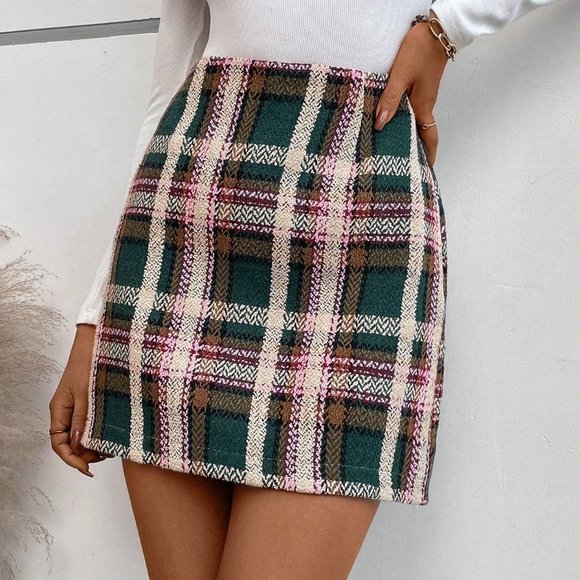 . Dresses & Skirts - Multicolor Preppy Womens Plaid Print Skirt